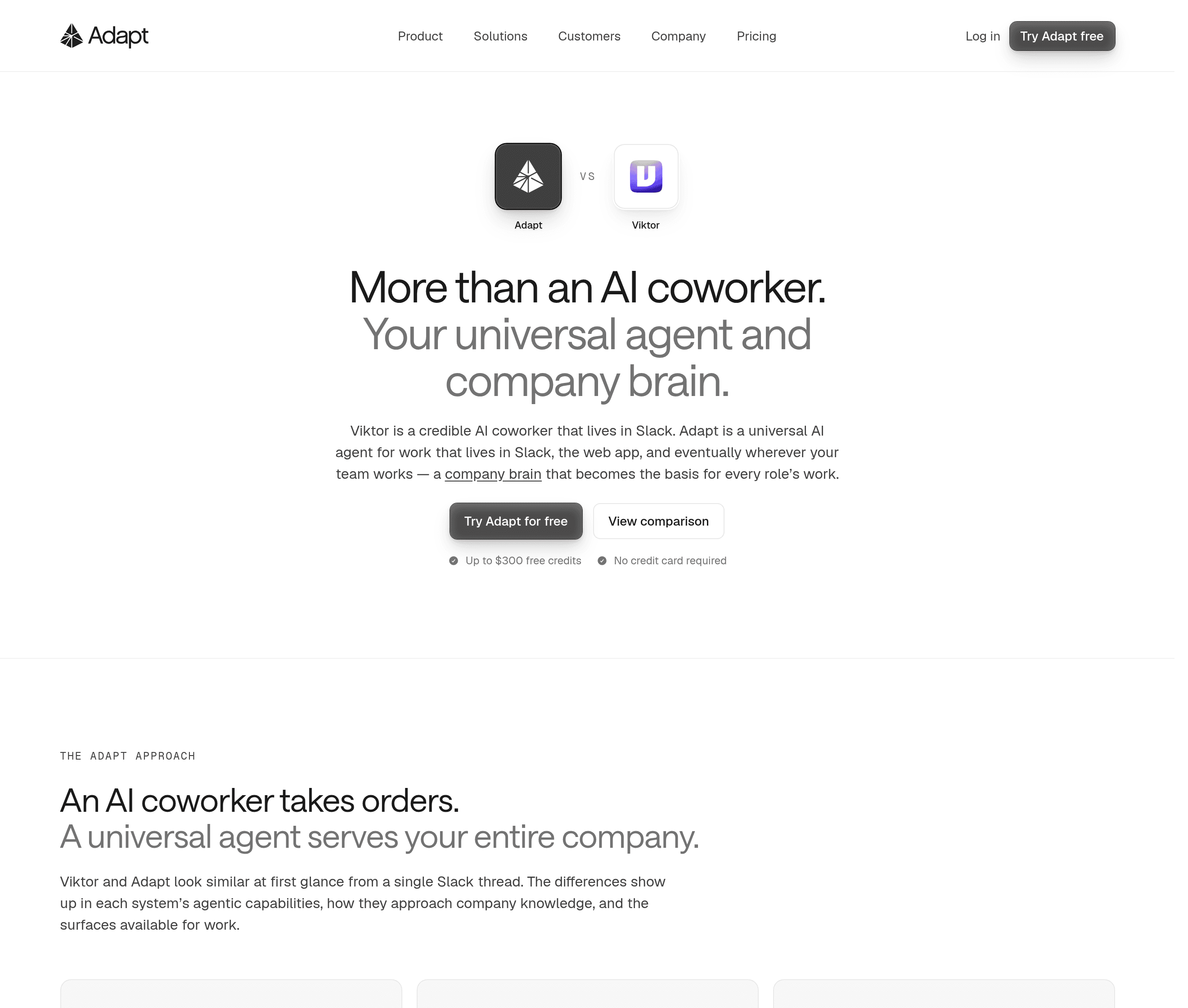 A competitor comparison page on adapt.com with a logo-vs-logo hero and feature cards